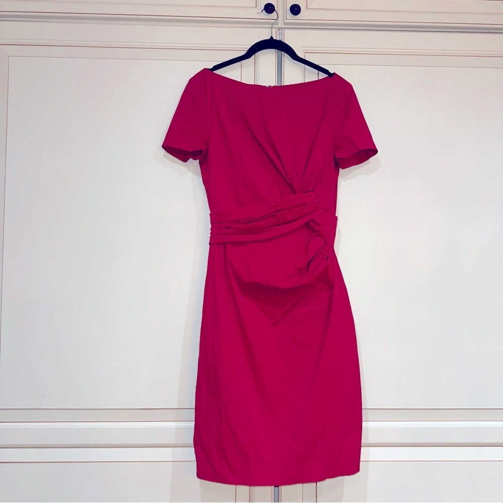 Talbot Runhof Dress Side Gathered Knee Length Cap Sleeve in Red (D11)